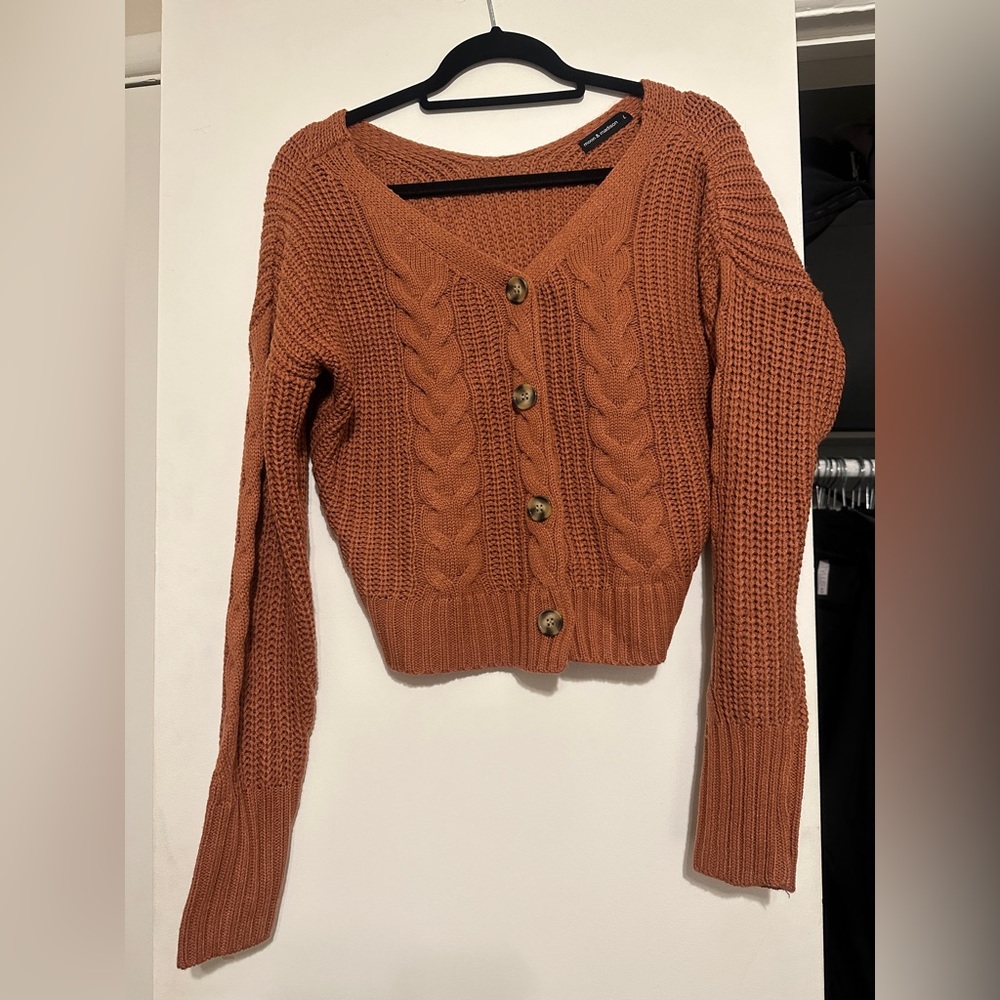 Terracotta Knit Cropped Button up Sweater Cardigan